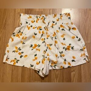 Abercrombie & Fitch White Lemon Print Smocked Waist Shorts